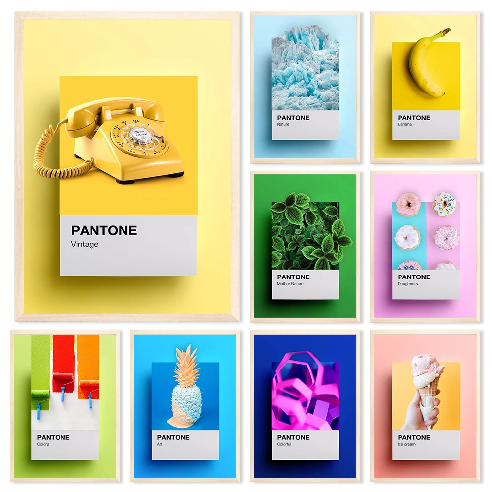 Pantone arte de pared de Color puro, impresiones estéticas para decoración de pared, conjunto de decoración artística para sala de estar, hojas de frutas