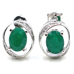 13x11mm Stunning 3.5g Real Green Emerald Blue Sapphire Red Ruby CZ Daily Wear Women Silver Earrings