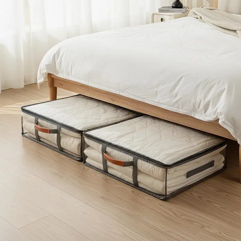 Large Capacity Transparent Foldable Under Bed Storage Bag with Zipper for Efficient Organization