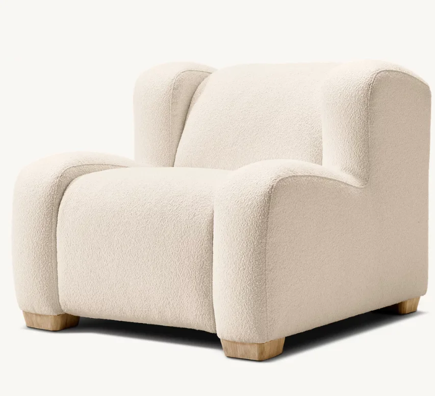 *Modern Teddy Boucle Fabric Accent Armchair Chunky Curved Upholstered Lounge Chair with Solid Wood Feet for Living Room