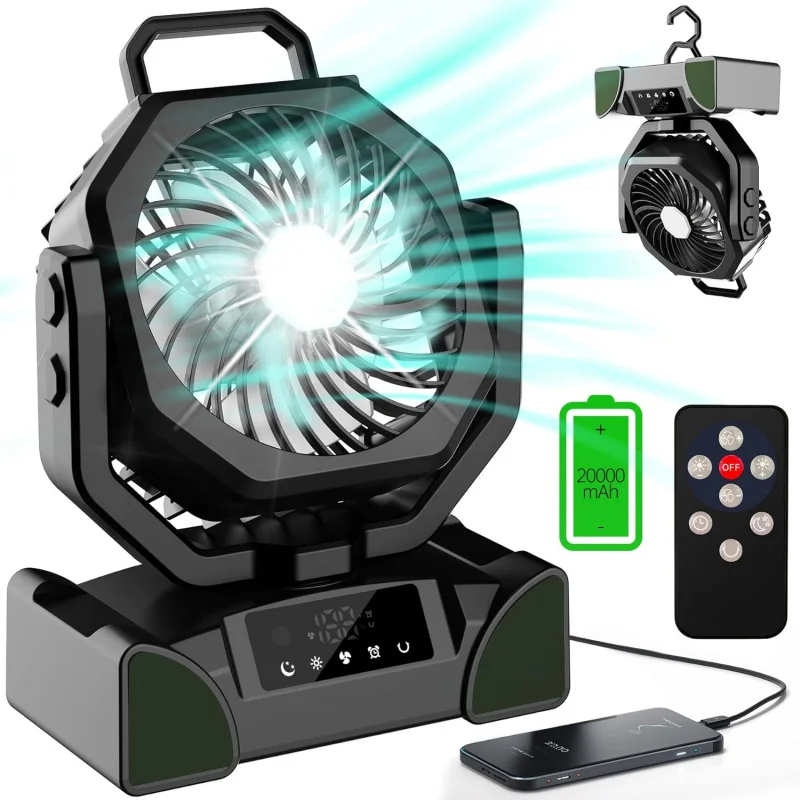 

20000mAh Portable Camping Fan Rechargeable,Max 68 Hrs Runtime Battery Operated Tent Fans with LED Lantern,5 Wind Speeds