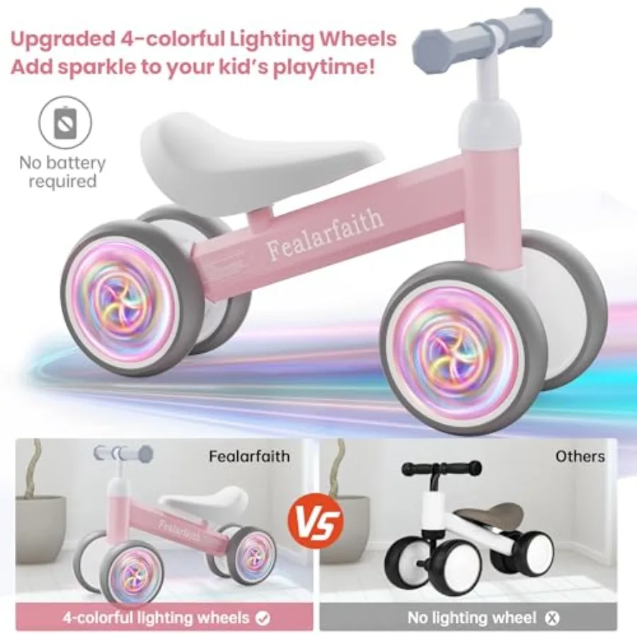 Vélo d'équilibre pour bébé de 1 an, pour garçons et filles, premier vélo avec 4 roues lumineuses colorées, vélo d'équilibre pour tout-petits de 12 à 24 mois