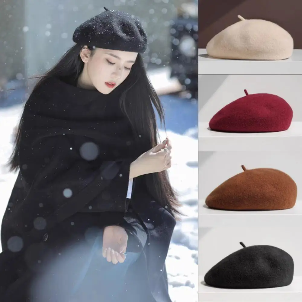 

Chic Beret Women's Fashion Retro Casual Wool Beret Artist Hat Wool Versatile Round Top Hat Warm Hat Autumn Winter Octagonal Cap