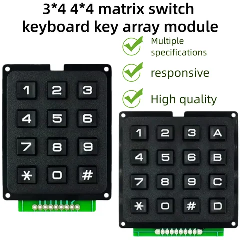 5-1PCS,Matrix Switch Keyboard Keypad Array Module ABS Plastic Keys 4x4 3x4 12 16 Key Button Membrane Switch DIY Kit for Arduino