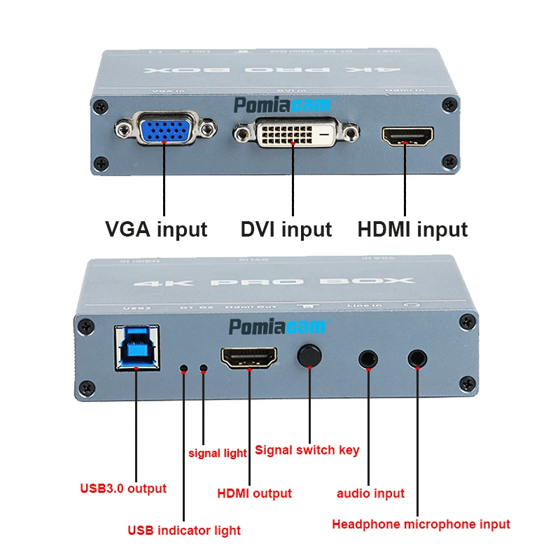 Imagem -03 - Hdmi Vga para Usb 3.0 Capture Card Plug And Play Dispositivo de Captura de Vídeo hd Loop Out 1080p 60fps Saída av 4k Pro Box hd av