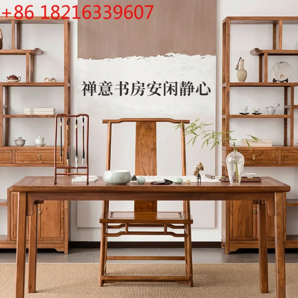 

Desk All Solid Wood Desk One-Word Table Old Elm Zen Calligraphy and Painting Table Study Furniture