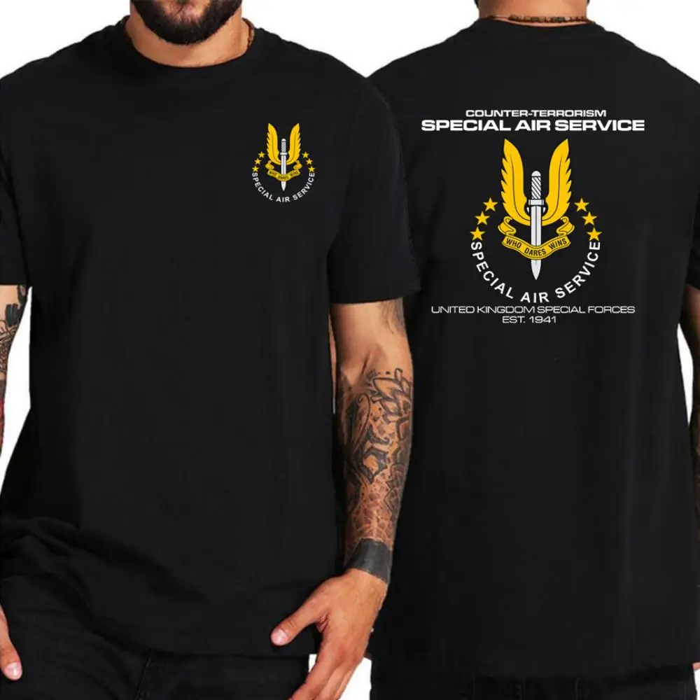 Sas Special Air Service British Army United Kingdom Special Force Sniper Men's T Shirt Double Sides Printed Cotton Basic Top Tee
