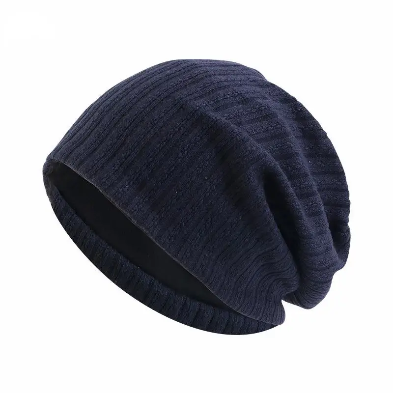 Autumn and Early Winter Cotton Solid Color Wheat Spike Pattern  Double Layer Skullies &Beanies