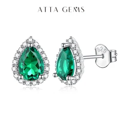 ATTAGEMS Vintage 100% 925 Sterling Silver Emerald Emerald Gemstone Earrings Ear Studs Fine Jewelry