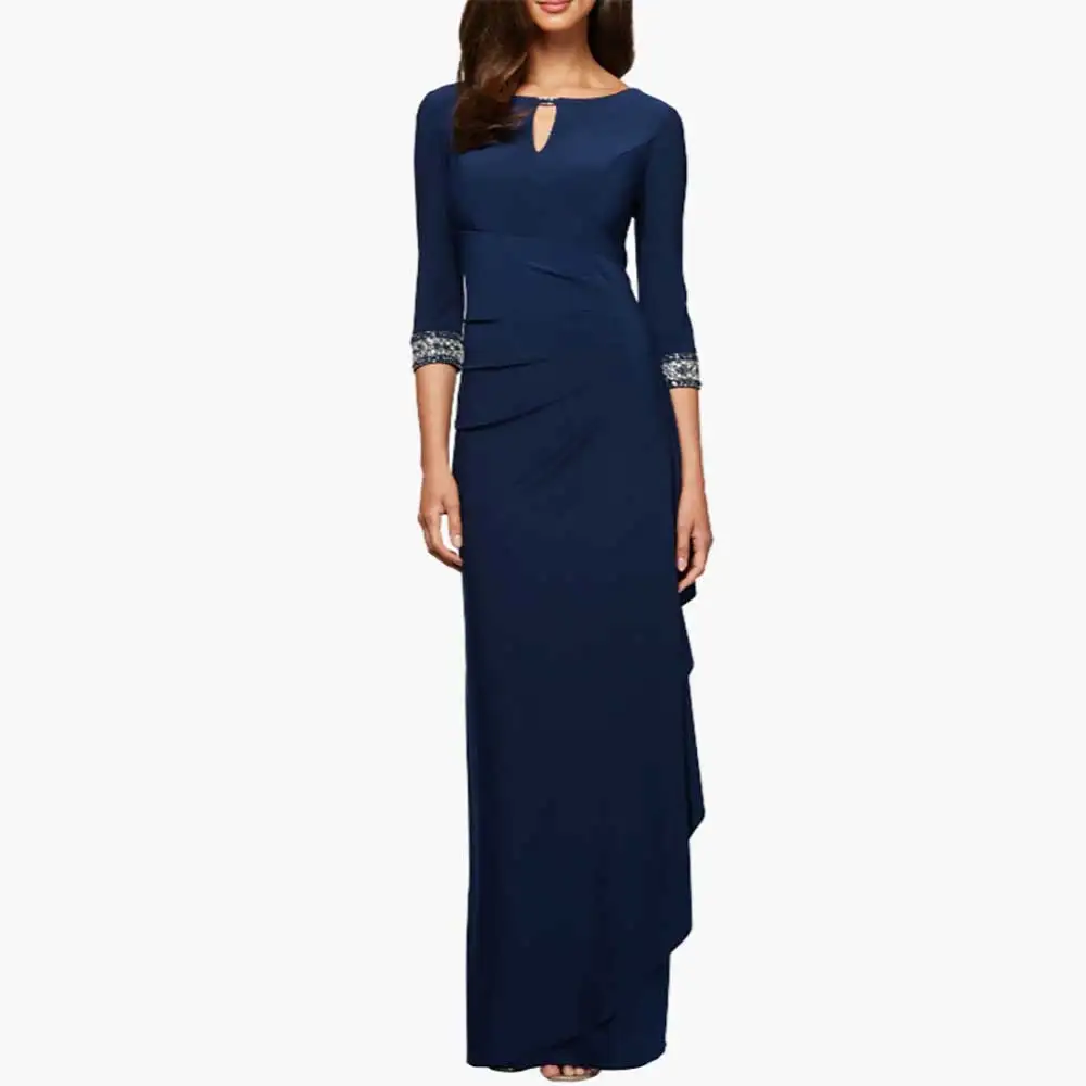 

Elegant Women's Mother of the Bride Dress Half Sleeve O Neck Pleated Applique Formal Party Wedding Guest Mother Gown Customized