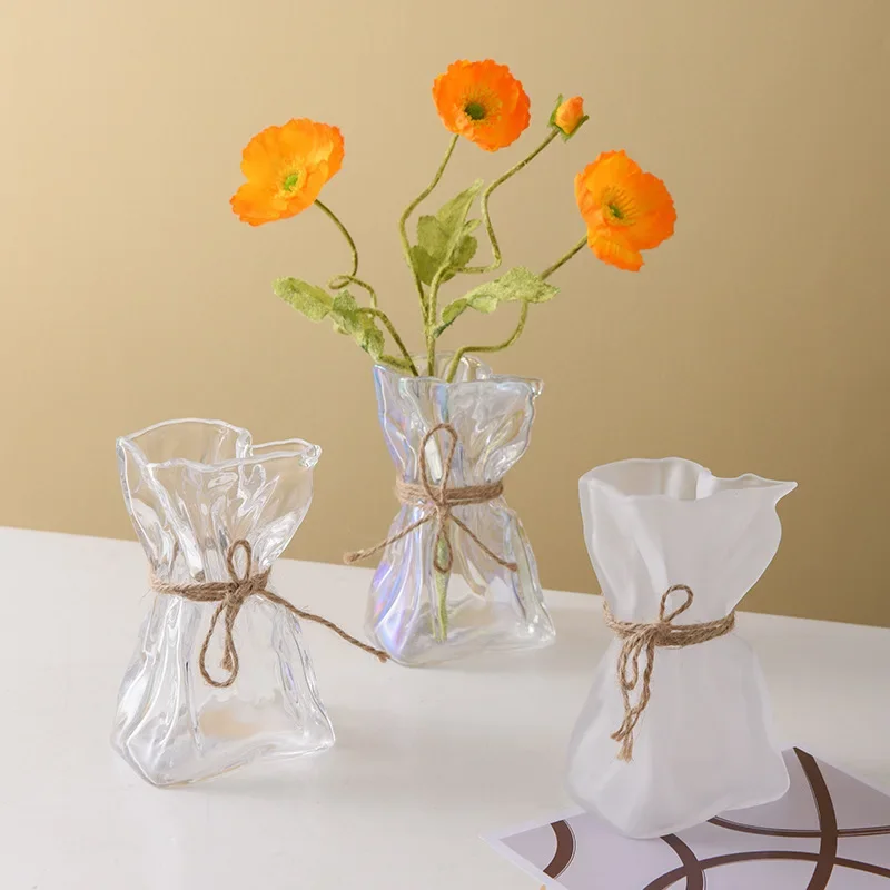Creative Glass Vase Irregularly Folded Road Clear Glass Vase Creative Handicraft Ornaments Hydroponic Art Flower Vases Terrarium