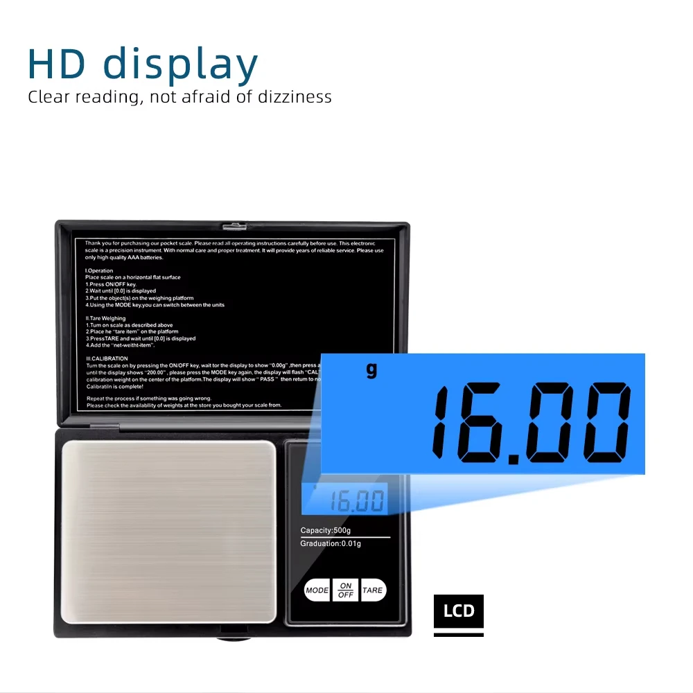 0.01g Jewelry Mini Stainless Steel Electronic Scale Digital Pocket Scale Gold Gram Balance Weight Scale Portable Pocket Scale image 3