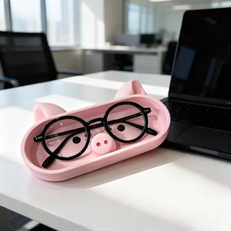 Pink pig shaped storage tray suitable for glasses, jewelry, and small accessories, plastic desktop storage box jewelry tray