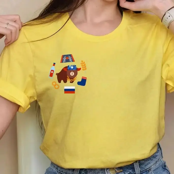 

Vodka Brown Bear Y2K Women‘s Clothes Cotton Casual T-Shirt Crew Neck Graphic Tees Street Wear Colorful Cute Cartoon