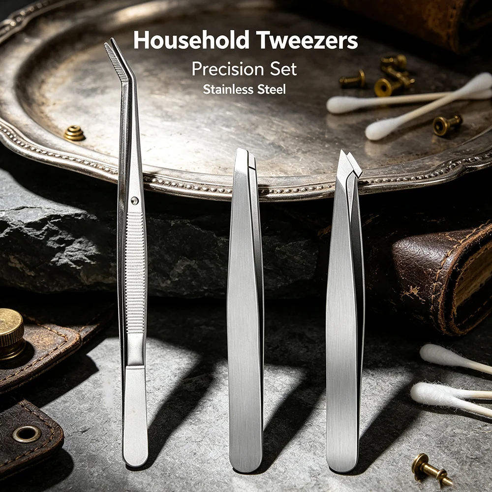 3PCS Household Stainless Steel Craft Tweezers Fine Tips For Home Handcraft DIY Assemble Small Parts And Daily Brow Grooming