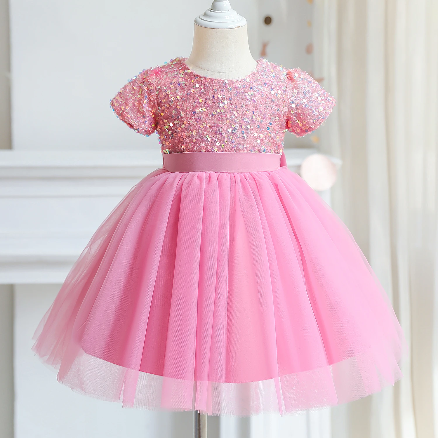 2024 Kids Party Dresses for Girls Sequin Fluffy Prom Gown for Wedding Evening Elegant Children Birthday Princess Dress 4-10 Year