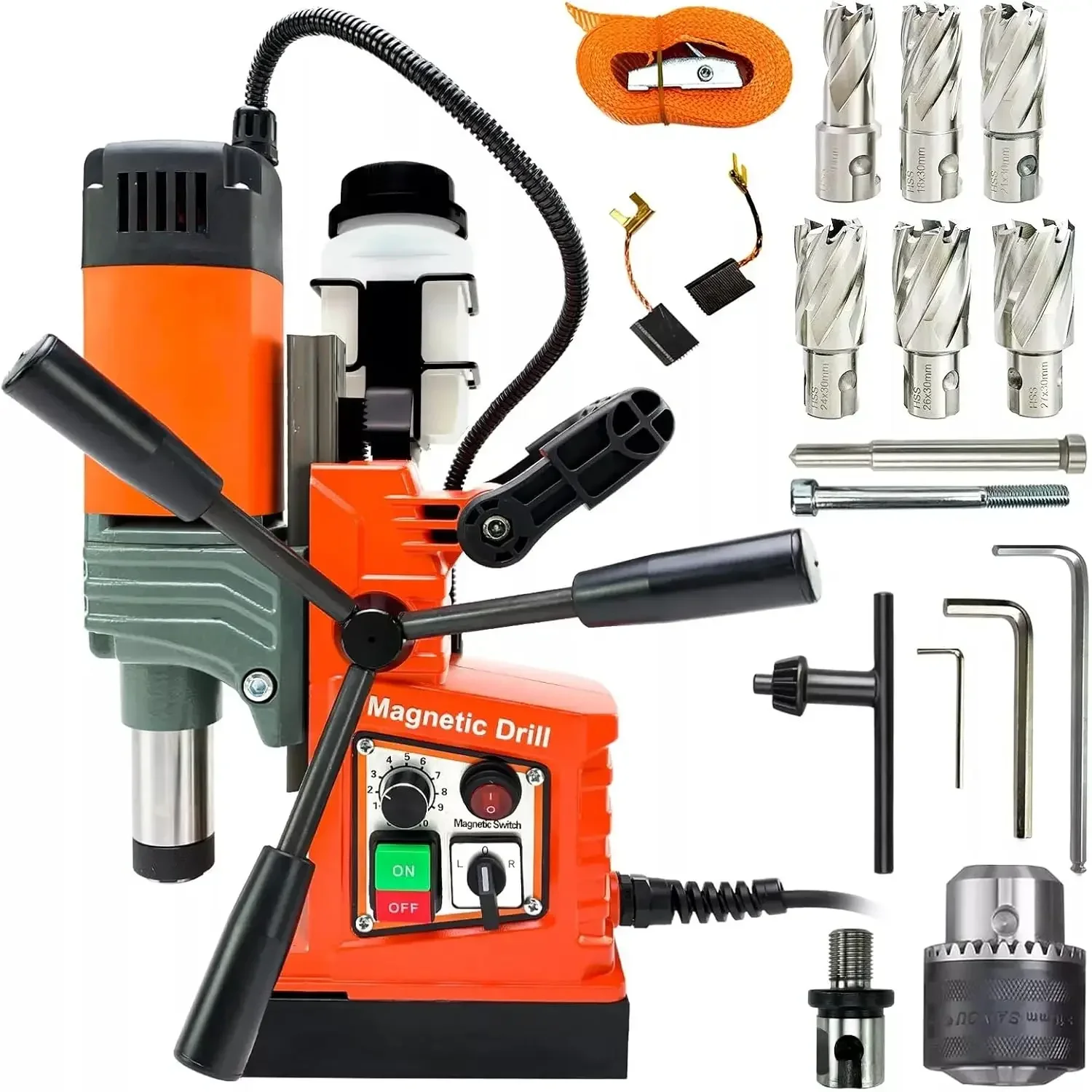 

Magnetic Drill Press, 1400W Mag Drill Press with 2" Dia. 2922lbf/13000N Mag Force, 810 RPM Electric Drilling Machine with Steple