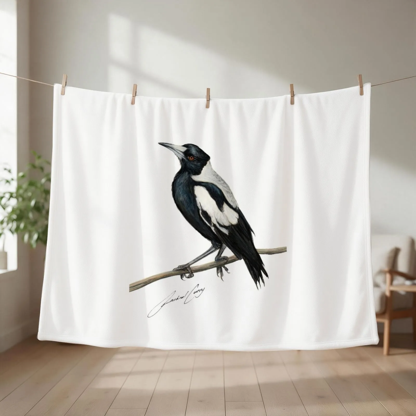 Magpie , Australian bird art with artists signature Throw Blanket