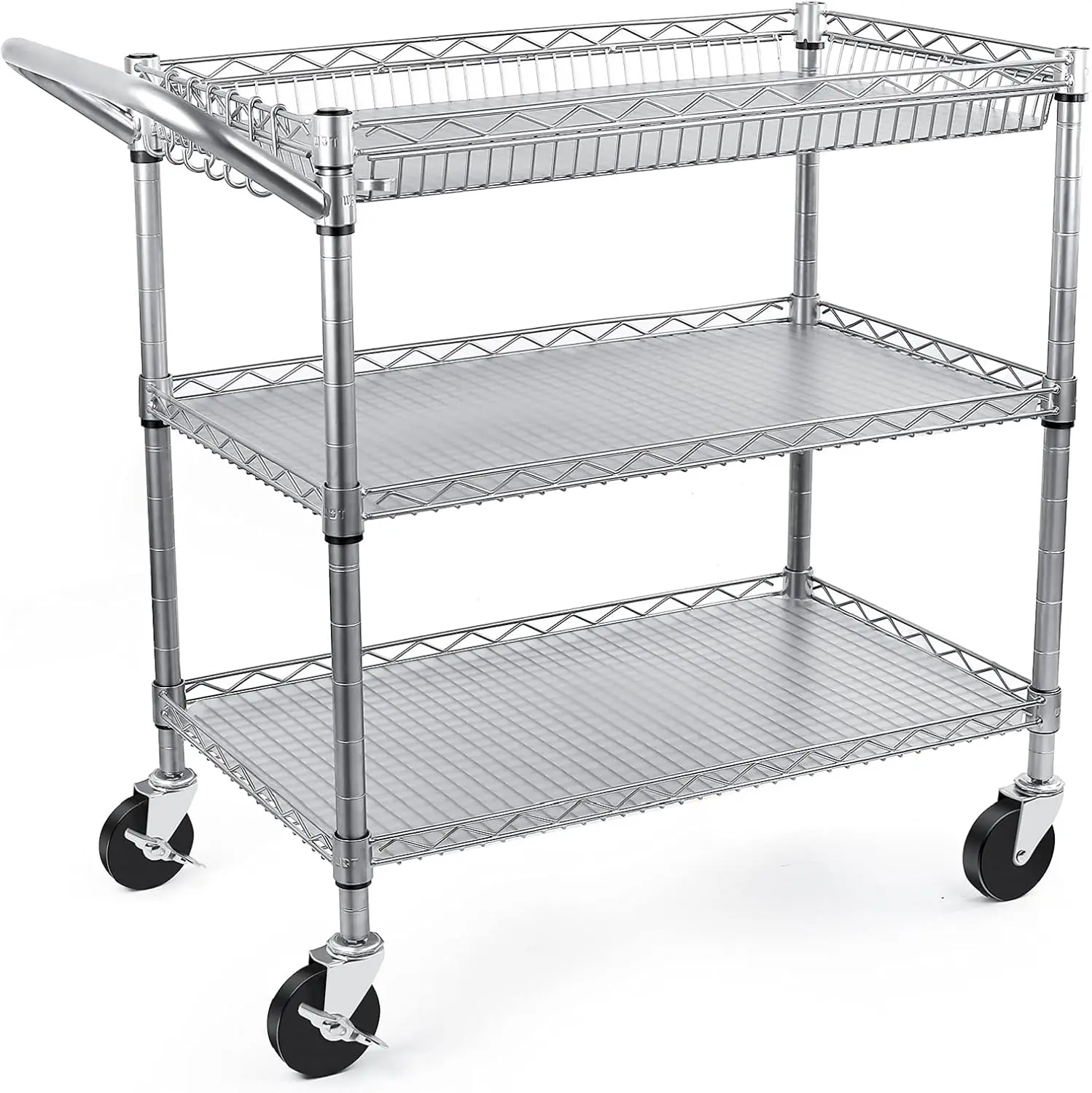 

Heavy Duty 3 Tier Utility Cart,Capacity Wire Rolling Cart with Wheels, Commercial Grade Service Cart with Shelving