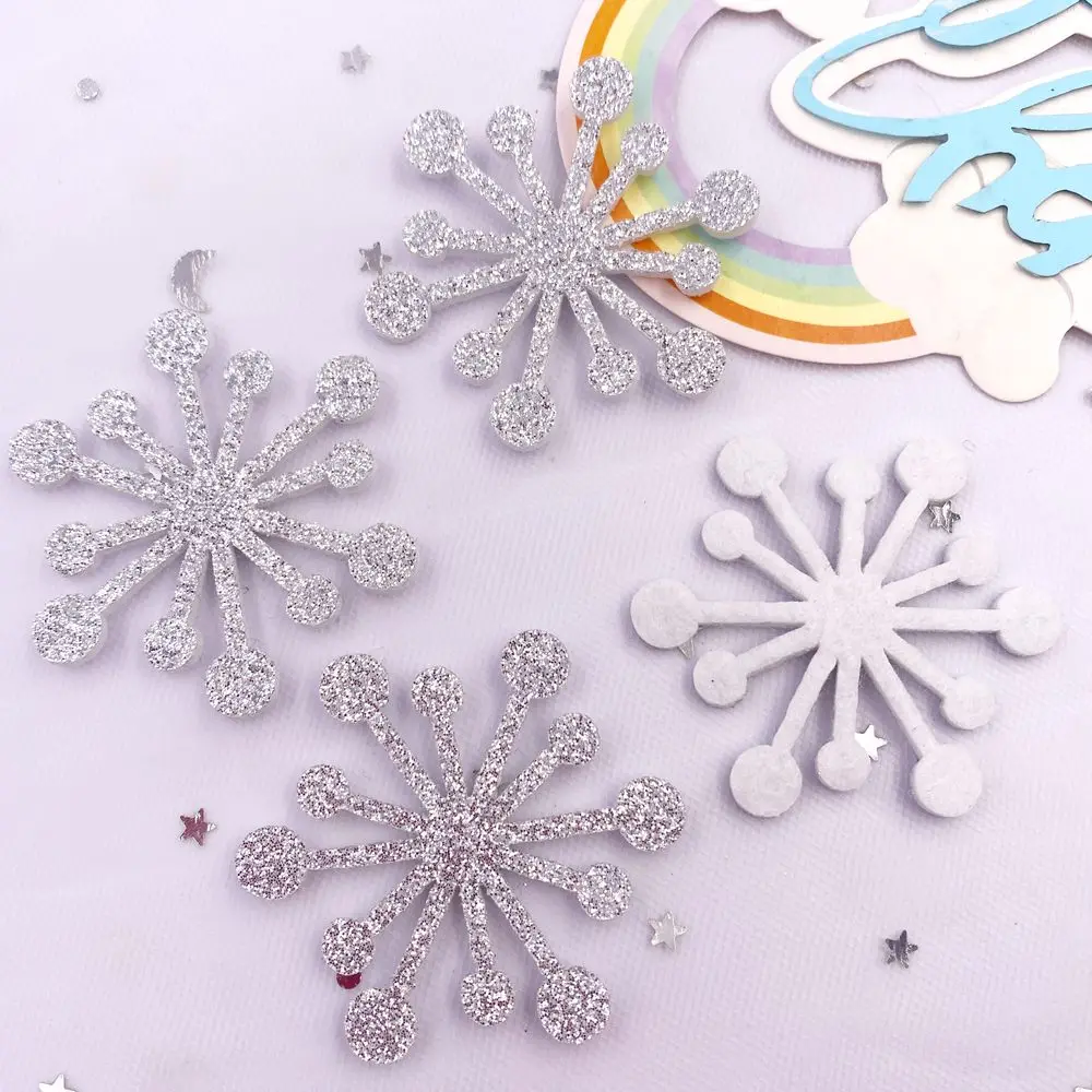 20pcs Felt Fabric Colorful Glitter Bepowder Christmas Snowflower Patch Applique DIY Hair Bow Craft Supplie Christmas Accessories