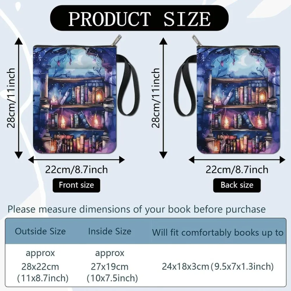 Book Sleeve Pouches Bookshelf Bookcase Book Cover Protector with Extra Pocket Washable Fabric Cloth Double Sided Prints Notebook