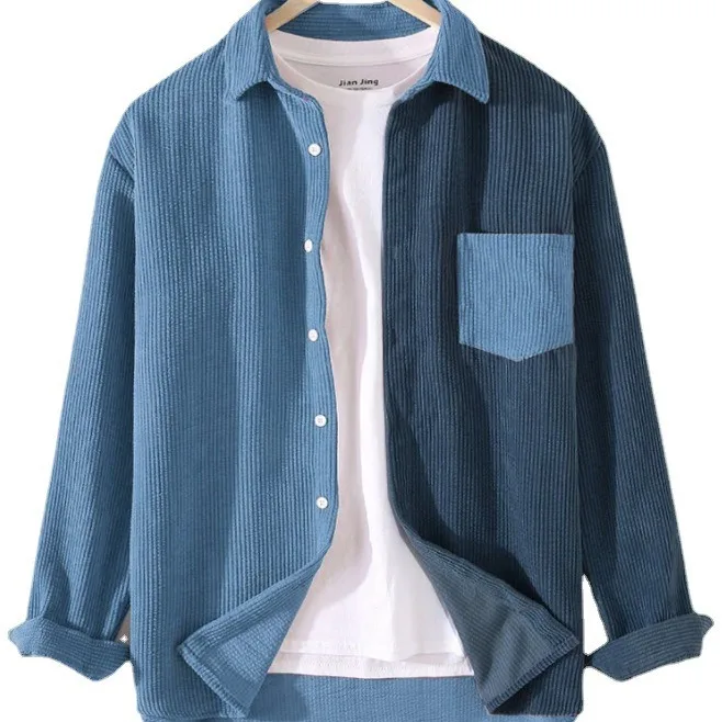 

Мужская вельветовая рубашка на пуговицах с длинным рукавом и отложным воротником, в стиле пэчворк, осенняя коллекция 2025, новинка, повседневная одежда класса люкс