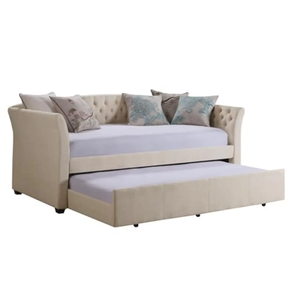 Adrie Upholstered Twin Daybed with Tufted Button, Daybed with Trundle, Sofa for Living Room, Bedroom, Guest Room