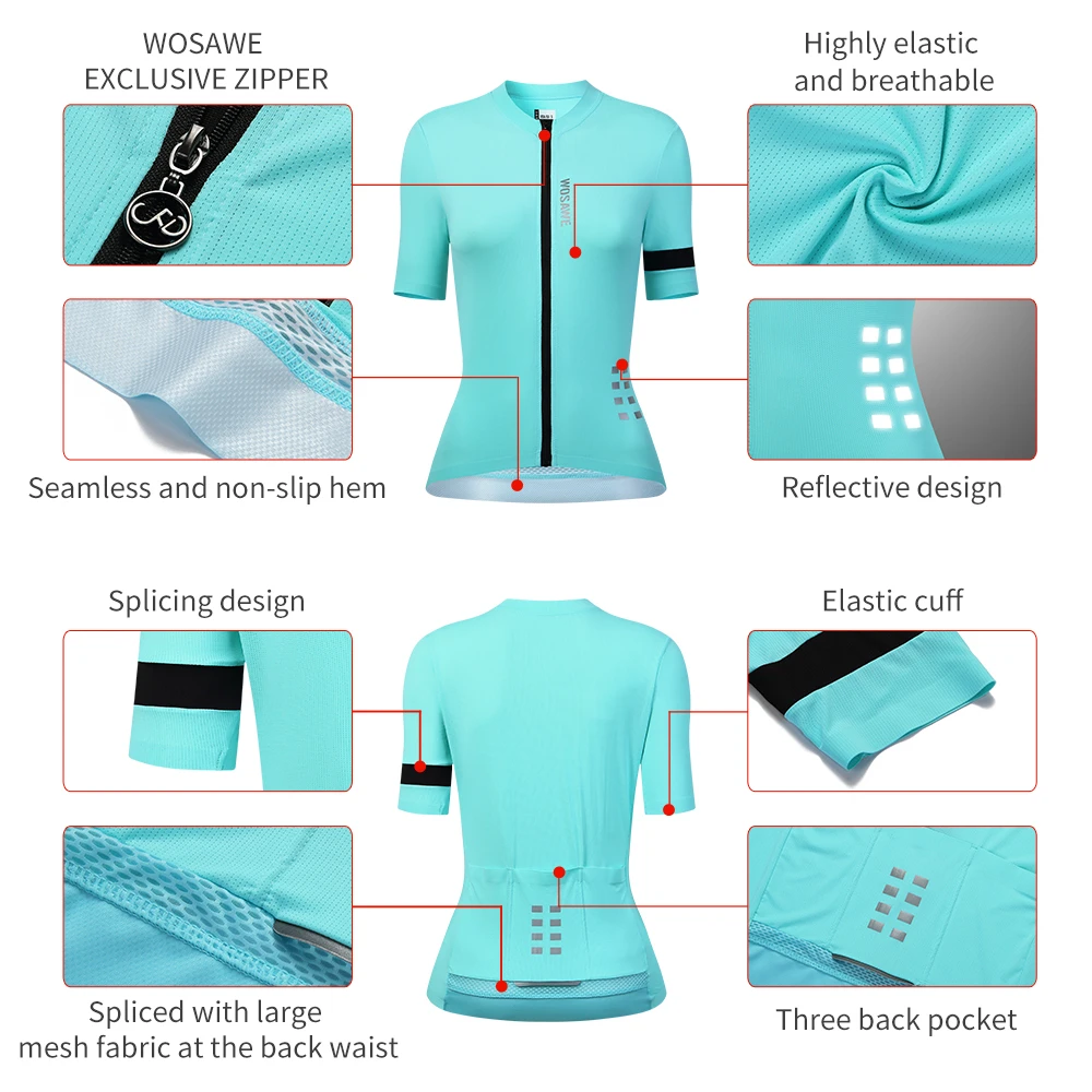 WOSAWE Ladies Cycling Short Sleeve Jersey Women Moisture Wicking Top High Mesh Breathable 3D Padded Shorts Set  Clothings