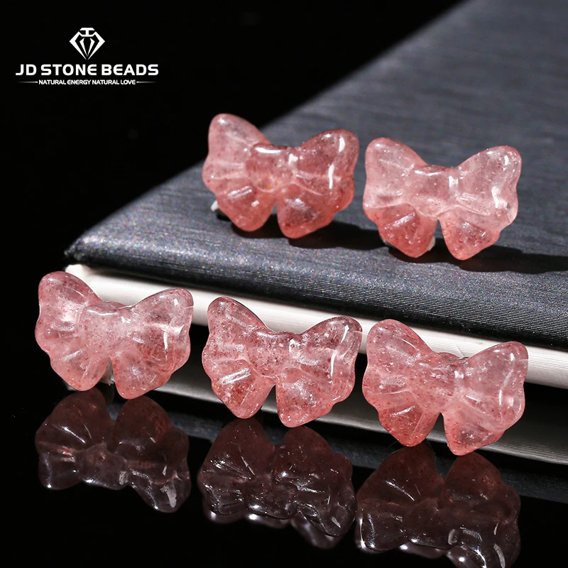 

1 Pc Natural Strawberry Quartz Carved Bowknot Shape Beads With Hole For Jewelry Making Diy Necklace Bracelet Accessory Findings