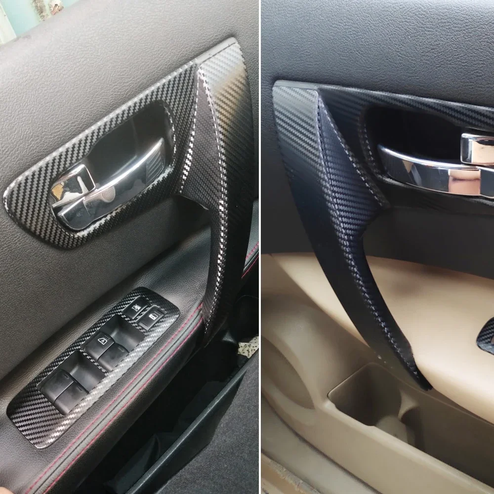 Embellecedor de manija de puerta, Panel de interruptor de ventana, película de fibra de carbono, pegatina, calcomanía, estilo de coche para Nissan
