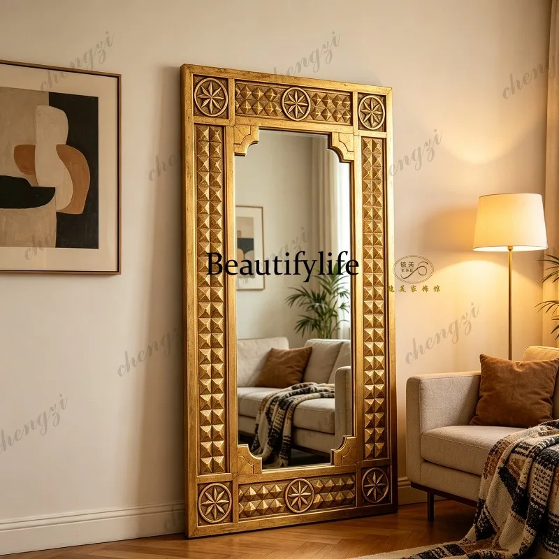 H134 engraved full-body mirror living room old floor-to-ceiling full-length mirror wall-mounted fitting mirror