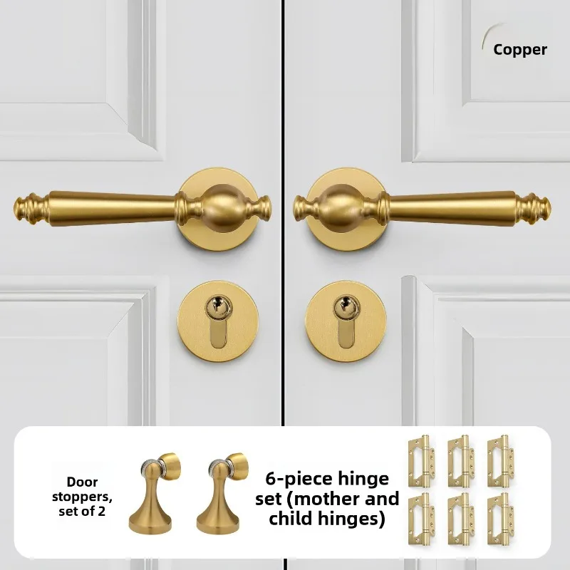 

Double Door Set Lock Light Luxury Bedroom Conference Room Office Brass Indoor Hardware Lock