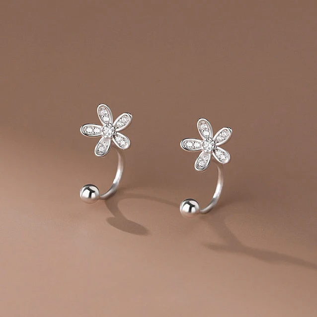 PONYKISS 925 Sterling Silver Zircon Flower Stud Earrings for Women Cute Fine Jewelry Plant Accessories Piercing Screw Ball