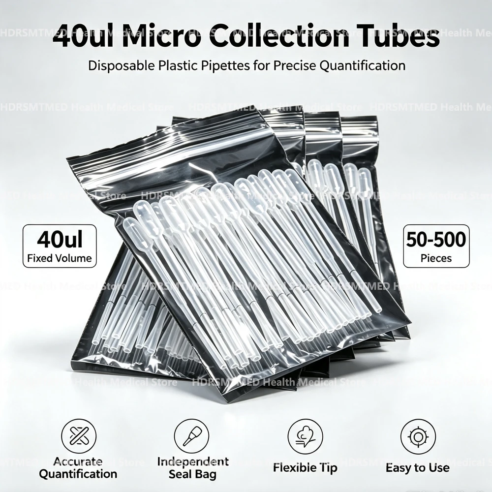 50-500PCS 40ul Blood Lipid or Hemoglobin Tests Graduated Plastic Disposable Dropper Transfer Micro Pasteur Pipette