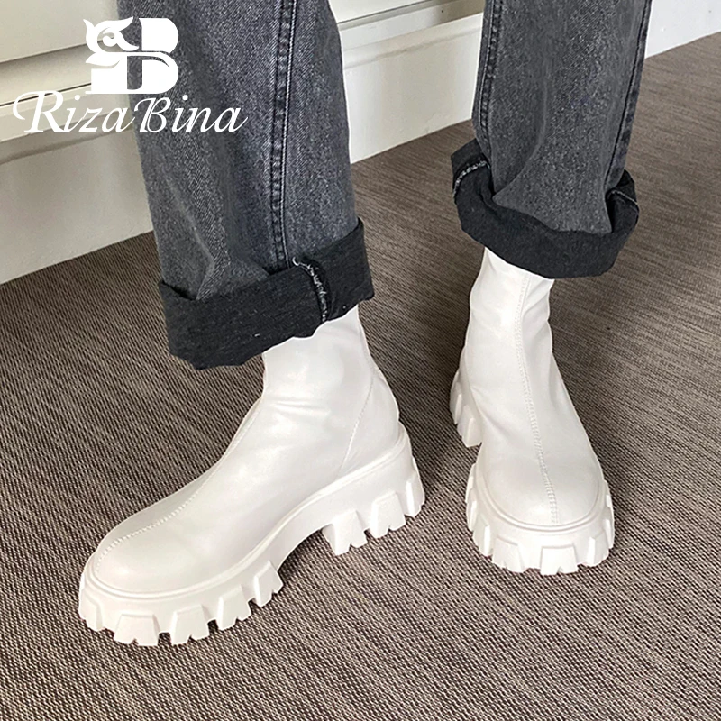 RIZABINA Size 34-41 Women Ankle Boots 2023 Platform Shoes Leather Winter Shoes Women High Heels Short Boots Footwear Casual Boot