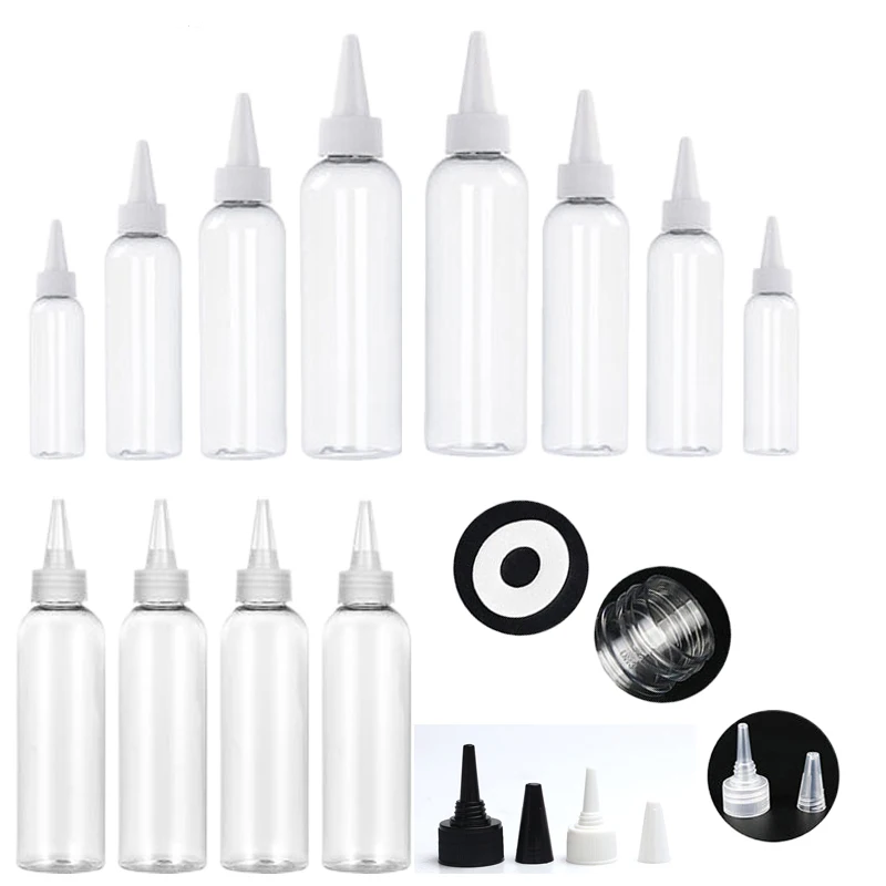 

50Pcs Empty Plastic PET 10/20/30/50/100ml Refillable Ink Bottles with Screw-On Lid Mini Liquid ink Oil Glue Containers Iquid Oil