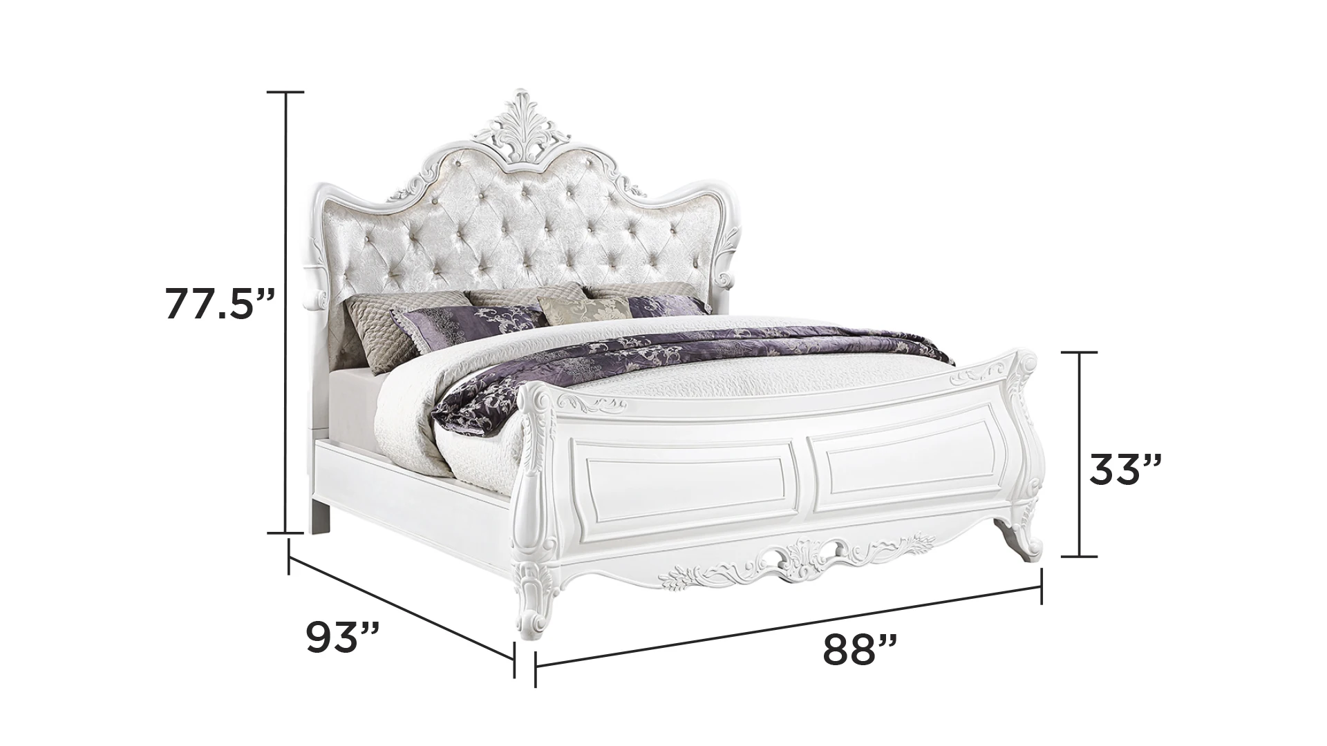 ！@Modern Luxury 4 Pc Queen Bedroom Set with Solid Wood Construction Storage Dressing Table in Pearl White