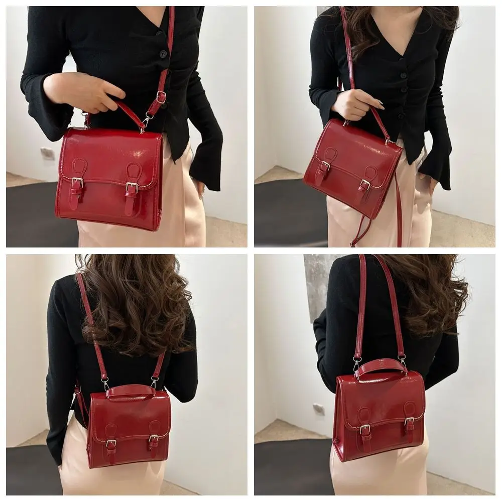 Simple PU PU Backpack Dual use Small Pack Solid Color Shoulder Bag Handbag Korean Style Retro Crossbody Bag Gift