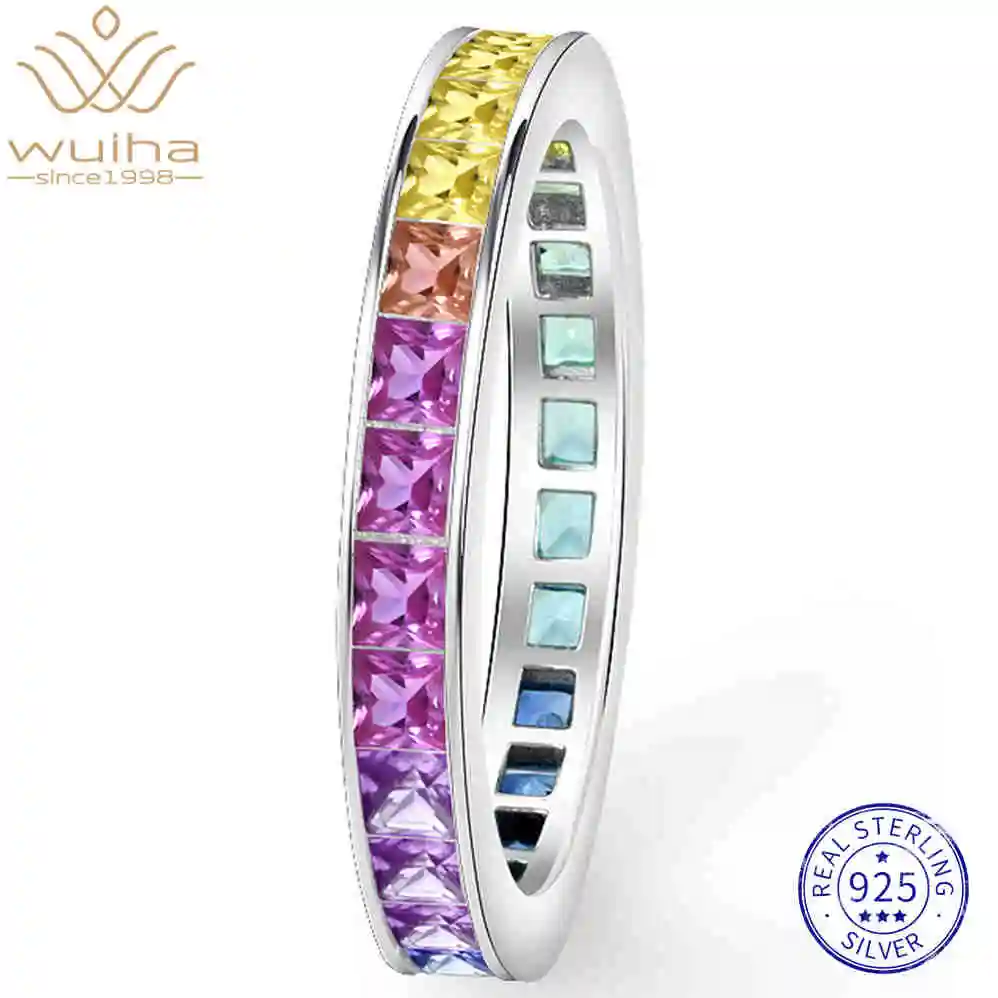 

WUIHA 100% 925 Sterling Silver Lab Sapphire High Carbon Diamonds Gemstone Wedding Band Engagement Rings Fine Jewelry Wholesale