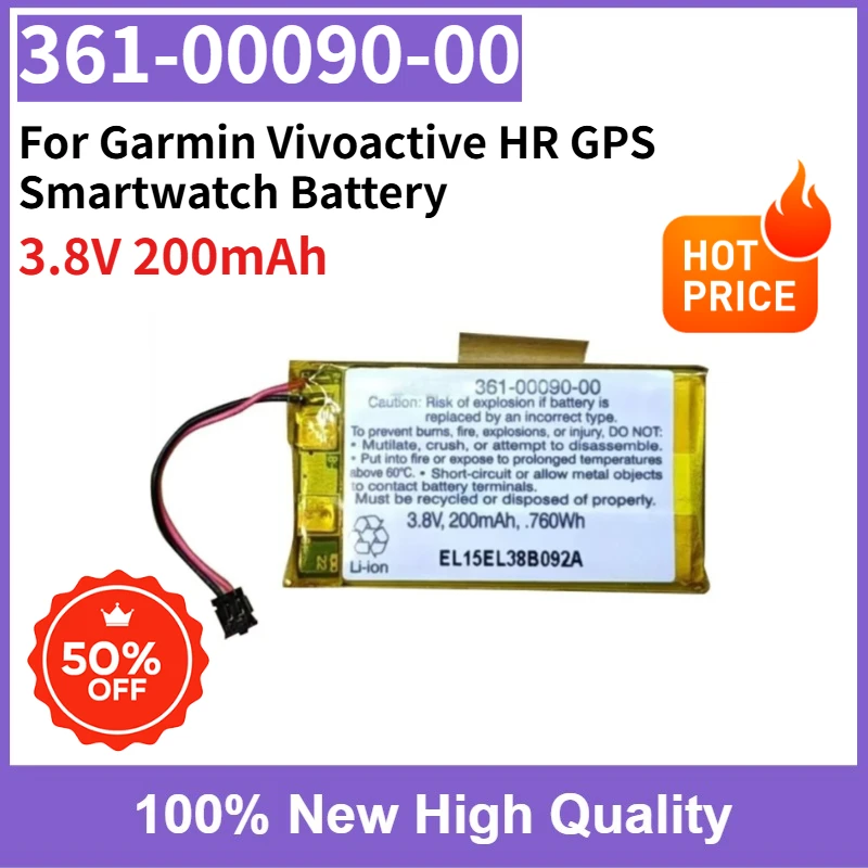 

100% New 361-00090-00 3.8V 200mAh Replaceable Battery for Garmin Vivoactive HR GPS Smartwatch Battery High Capacity Big Capacity
