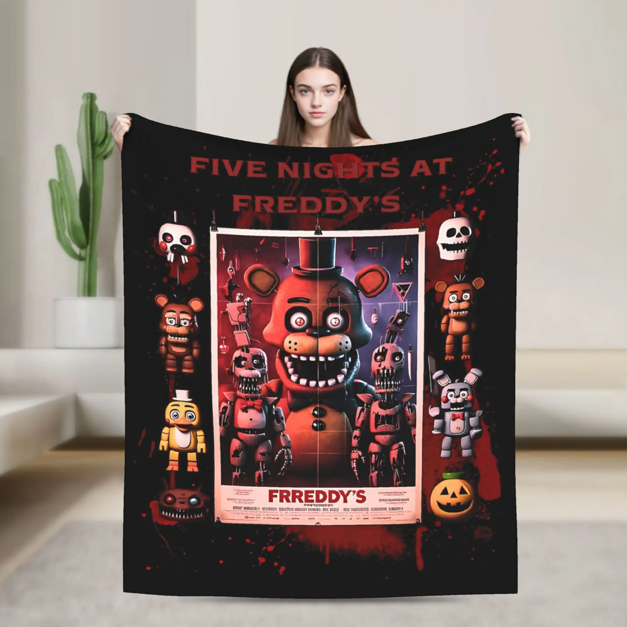 Halloween Five Nights Horror Game Blanket Velvet Printed   Multifunction Super Soft Throw Blanket for Bedding Couch Quilt