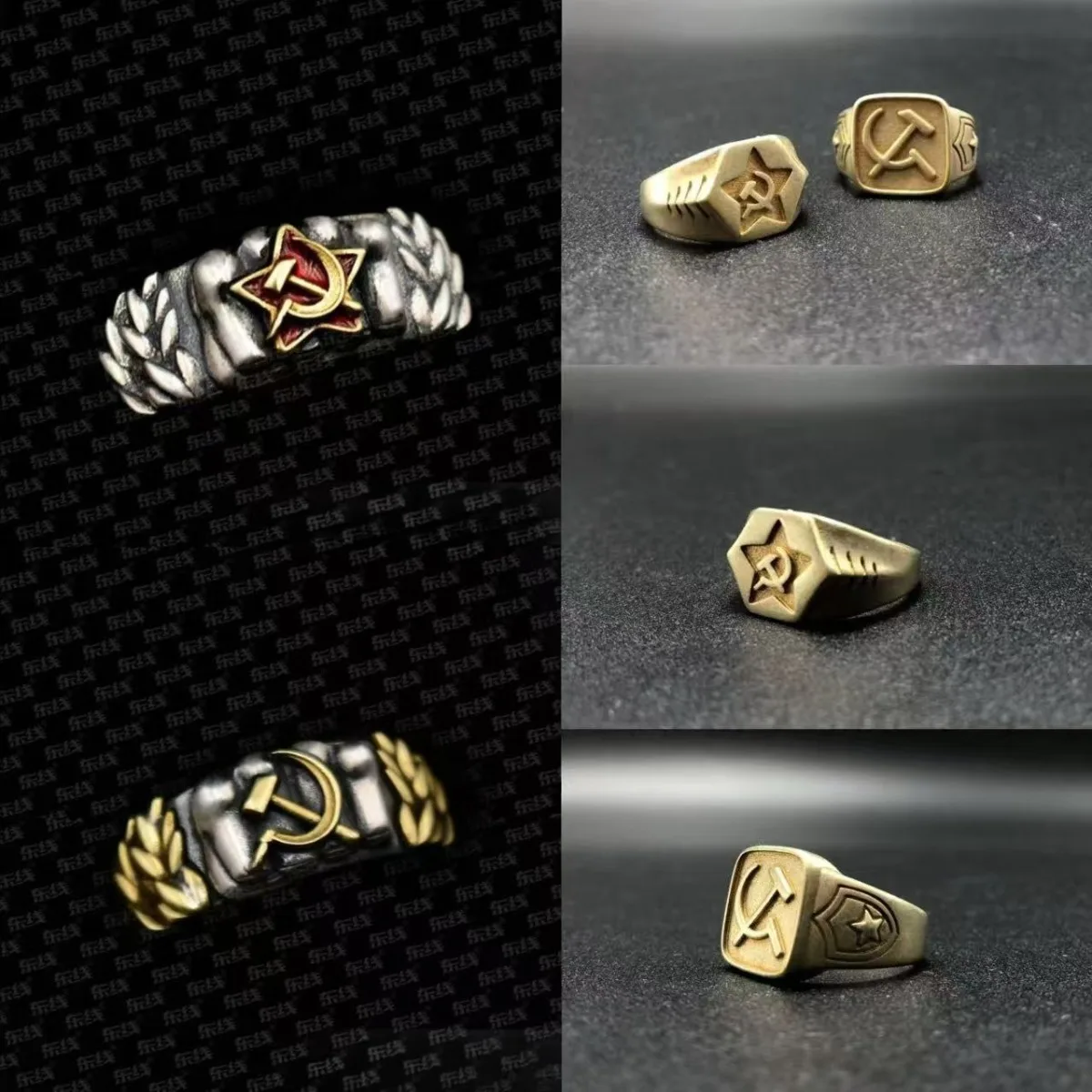 Vintage Soviet Union Five-pointed Star Sickle-hammer Shaped Rings for Men Communist Proletarian Laborer Jewelry Gift Brass Ring