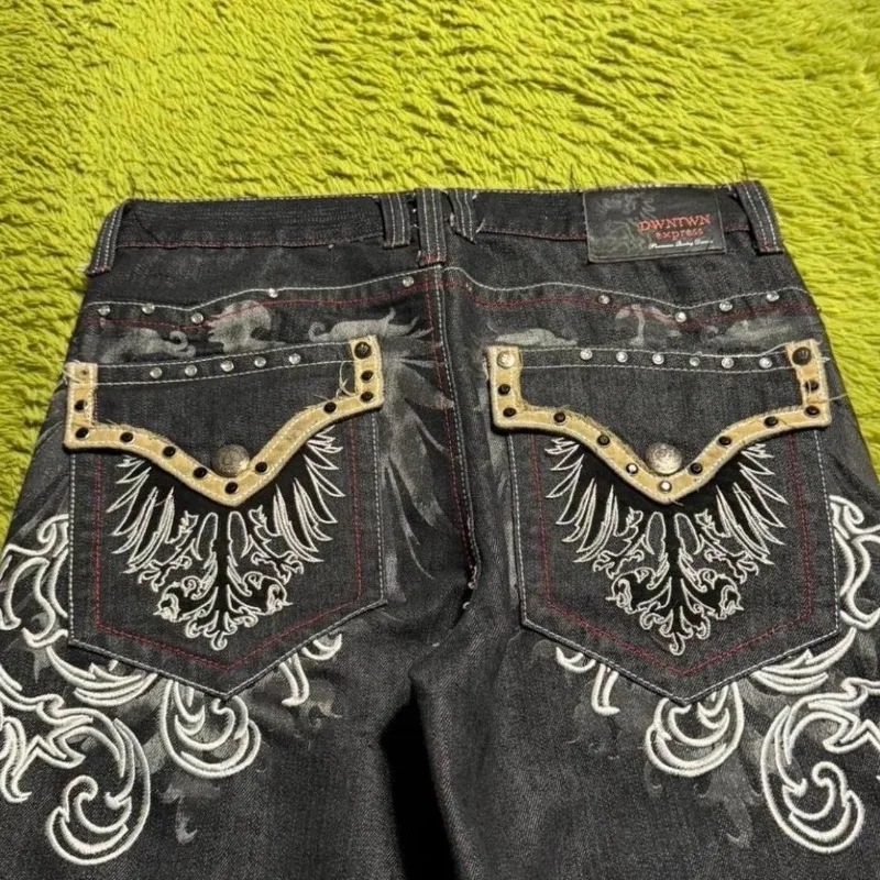 

Y2K Американские винтажные широкие брюки в стиле хип-хоп, мешковатые джинсы, мужские уличные новые повседневные брюки с вышивкой в готическом стиле, панк, пара брюк
