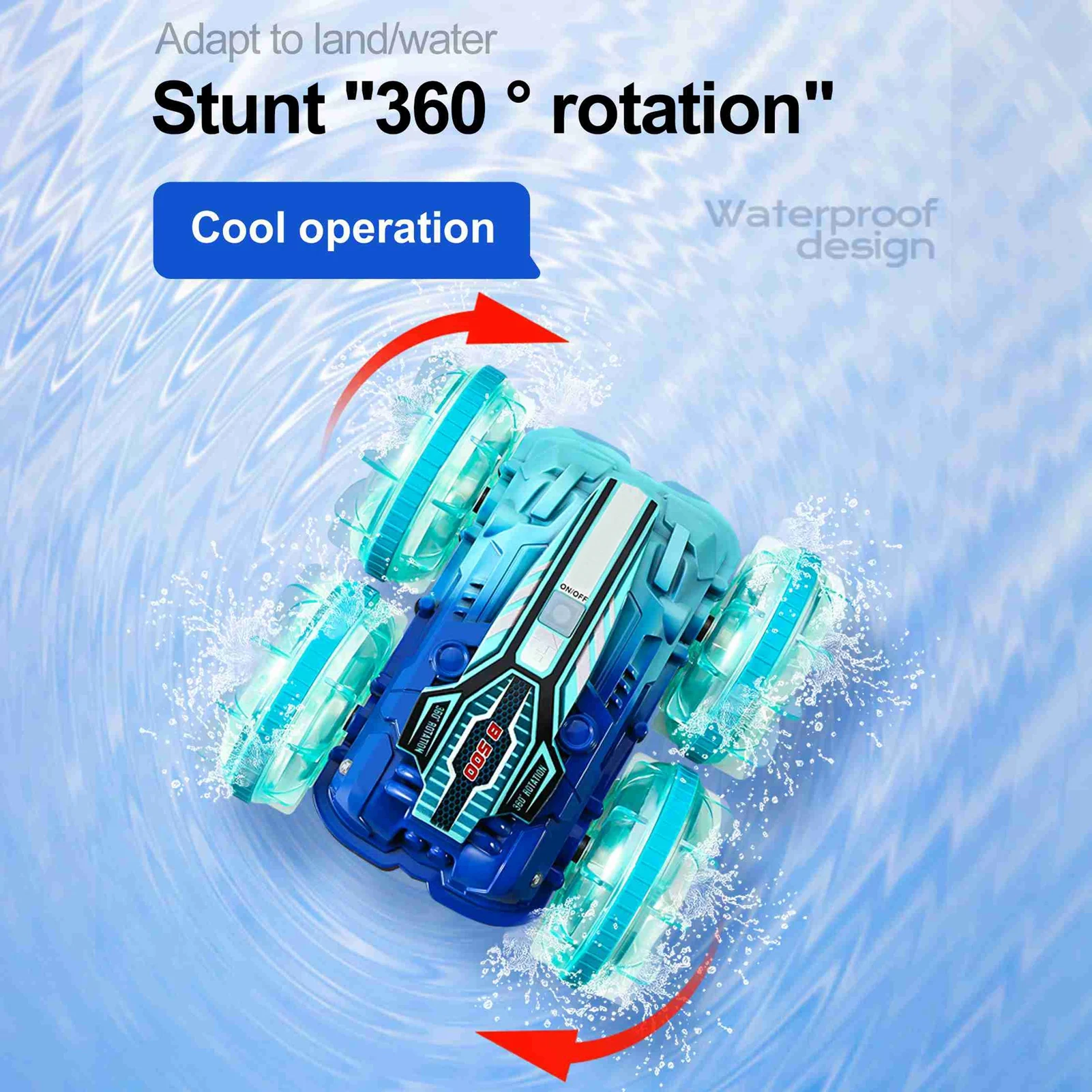 Remote Control Car Boat Gesture Sensing RC Waterproofing Stunt 4WD Water All Terrain Beach Pool Toys with LED Lights for Kids