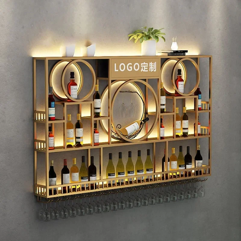 Wall Mount Display Wine Racks Kitchen Modern Luxury Gold Wine Rack Display Large Liquor Store Stojak Na Wino