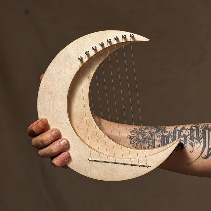 

Moon Lyre Harp 8 Strings Medium Wood Lyre Instrument Musical Instruments for Sound Therapy Healing Sound Bath Tools