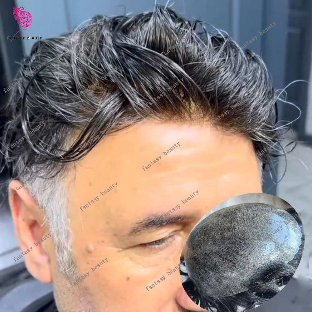 Undetectable Men's  1b20 Light Brown Blonde Human Hair Toupee for Bald Remy Indian Hair Male Soft Grey Hair Replacement Patches