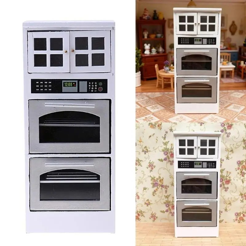 

Realistic 1/12 Scale Miniature Dollhouses Microwave Oven Cupboard Cabinet Set For Kitchen Decors And Play A2UB