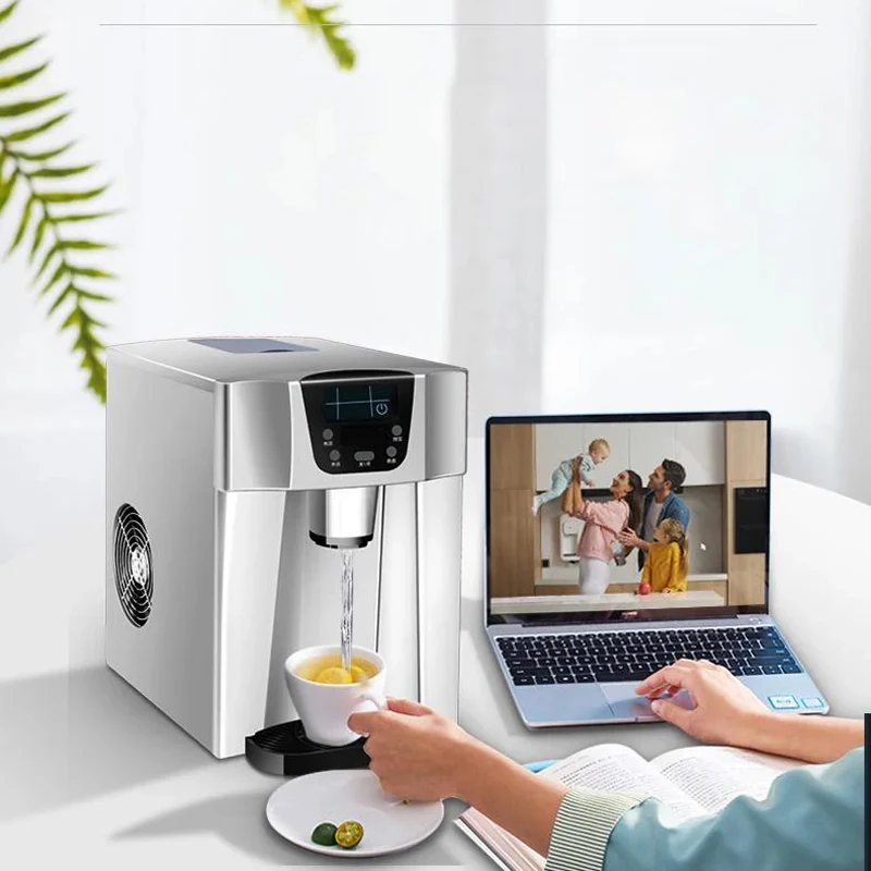 เครื่องทำน้ำแข็งอัตโนมัติเชิงพาณิชย์ เครื่องทำน้ำแข็งทรงกระสุนไฟฟ้าแบบพกพาสำหรับใช้ในบ้าน ร้านกาแฟ ผลิตน้ำแข็งได้ 15 กก./24 ชม.