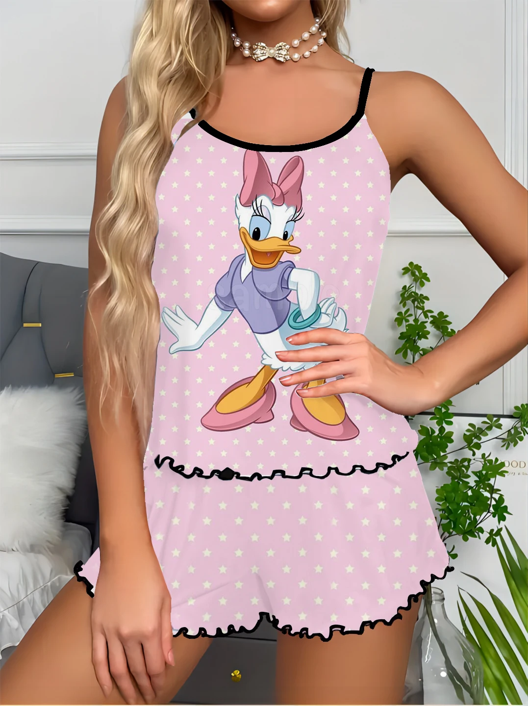 Women's Sexy Pajama Set Printed Camisole Top Shorts Disney Series Donald Duck Comfortable Home Clothes Summer